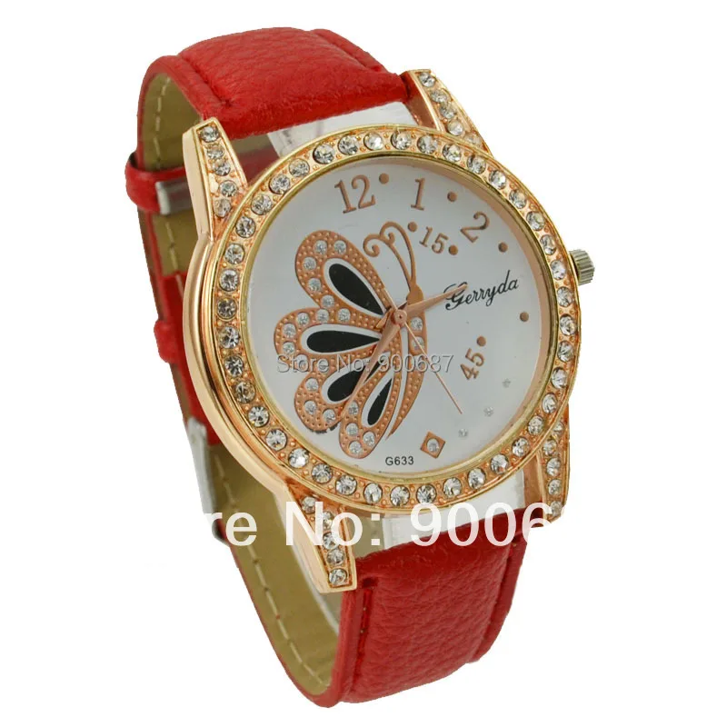Женские часы стразы со стразами кварцевые с кожаным ремешком повседневные