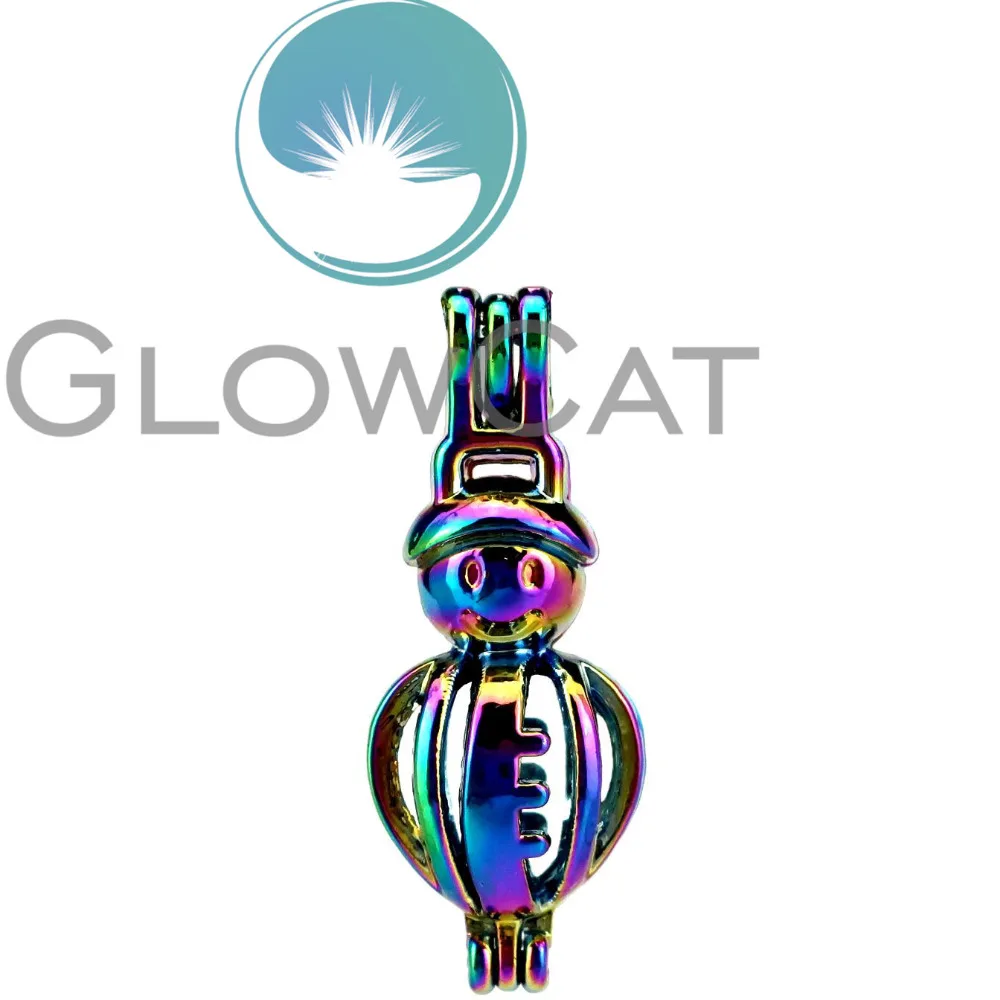 10x C282 Rainbow Colors Snowman Beads Cage Jewelry Making Perfume Essential Oil Diffuser Pearl Locket Pendant | Украшения и
