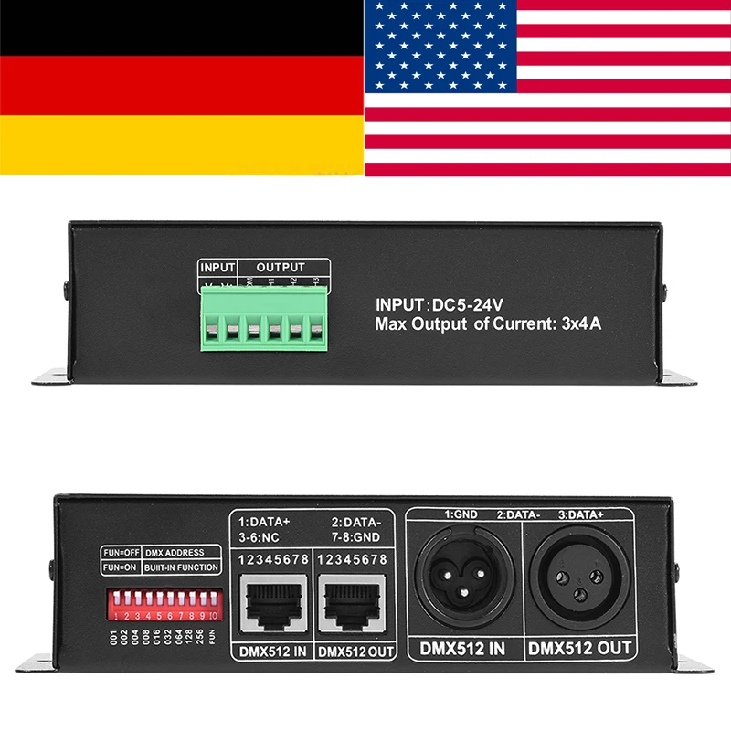 DMX RGB контроллер декорированный 512 декодер 3 канала диммер постоянного тока 5в 24в