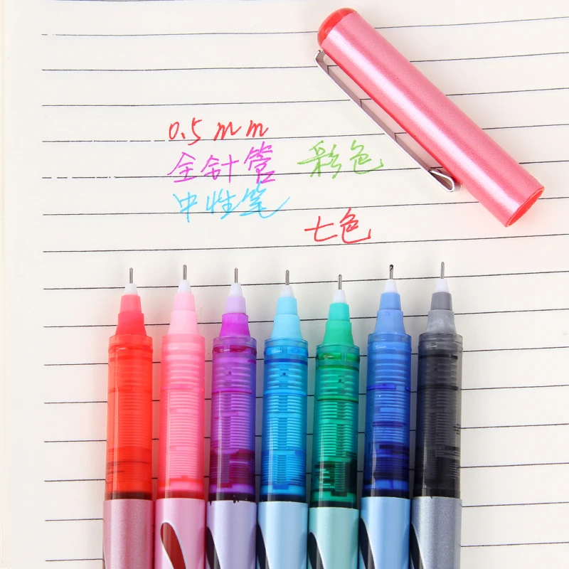 

12 pcs/lot Creative full needle Liquid Rolling pen colorful water Writing gel pen 0.5mm Student Stationery School office supply
