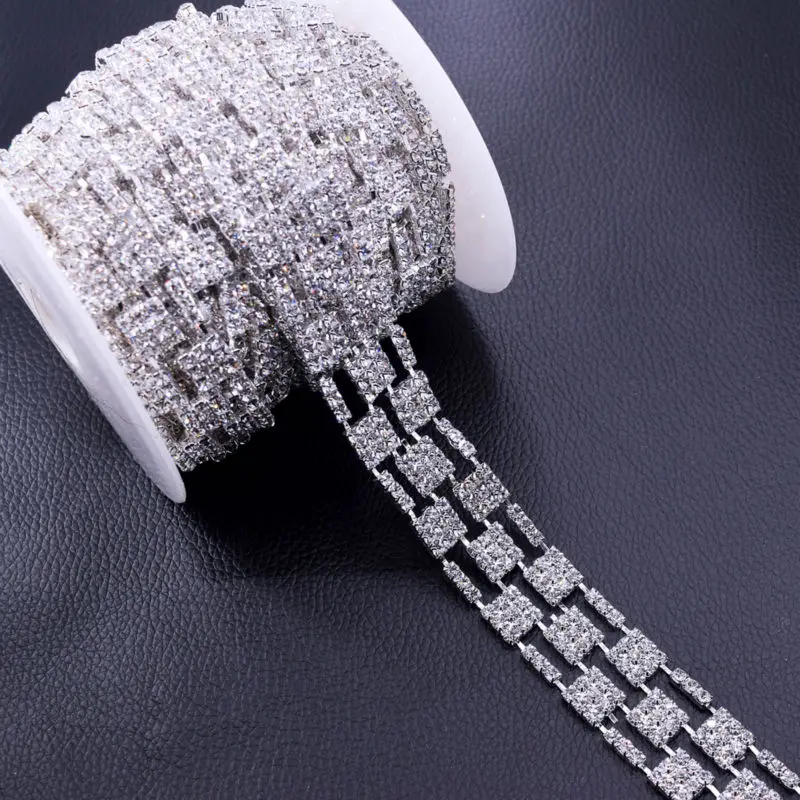 

DIY 5Yards 2.2cm Width Luxury Rhinestones chain for Clothing Patches Sew on Appliques Bridal belt Accessories Silver HF-3055