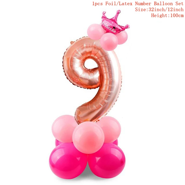rose pink 9 TAOUP 17 шт. розовый и голубой номер шар с днем рождения цифры шар День Рождения украшения дети мальчик девочка вечерние баллон - Цвет: rose pink 9