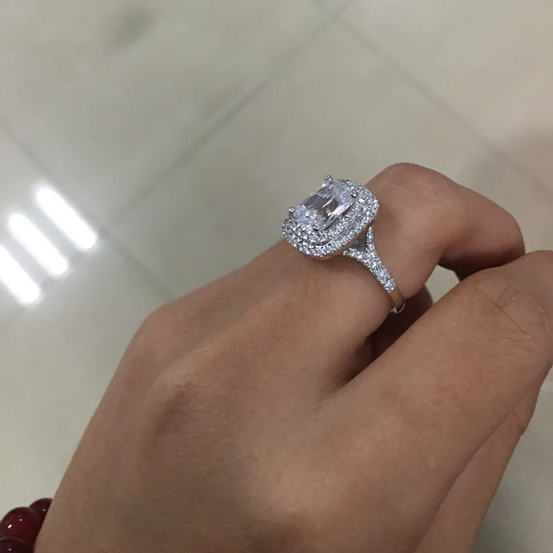

QYI Fashion Jewelry 925 Sterling Silver 2.5 ct Cushion Cut Women Engagement Jewelry Zircon Wedding Finger Flower Rings Gift