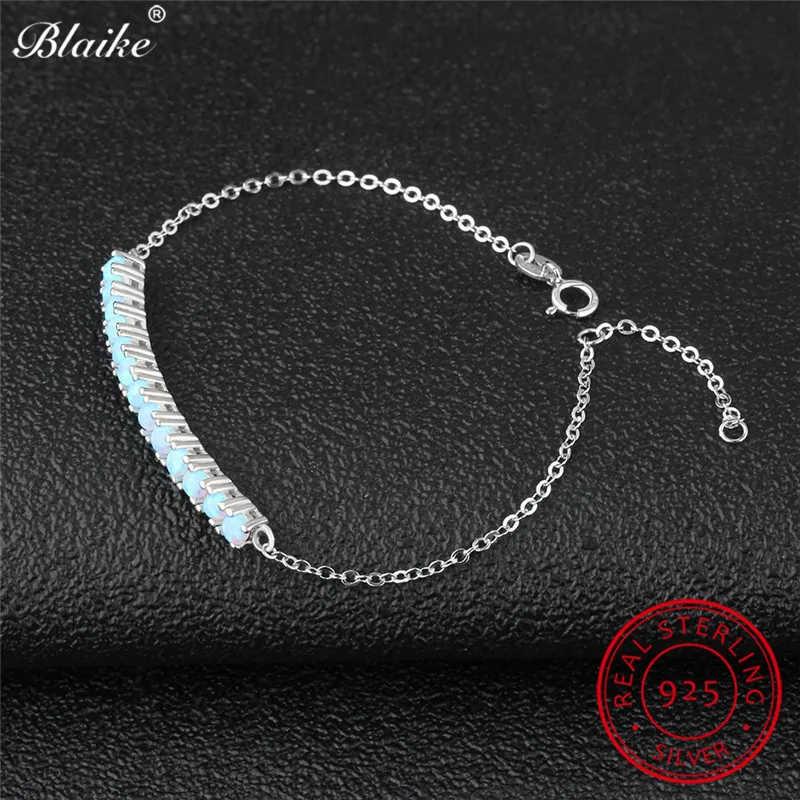 Браслеты Blaike из 100% серебра 925 пробы с голубым огненным опалом для женщин