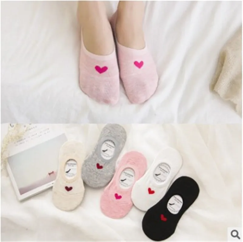 Fcare 10PCS=5 pairs Spring summer new socks female love invisible boat silicone non-slip cotton low | Женская одежда