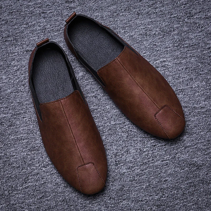 Solid Fashion Men Loafers Spring Black Leather Casual Shoes Male Slip-On Footwear Comfort Soft Driving White #XP012 | Обувь