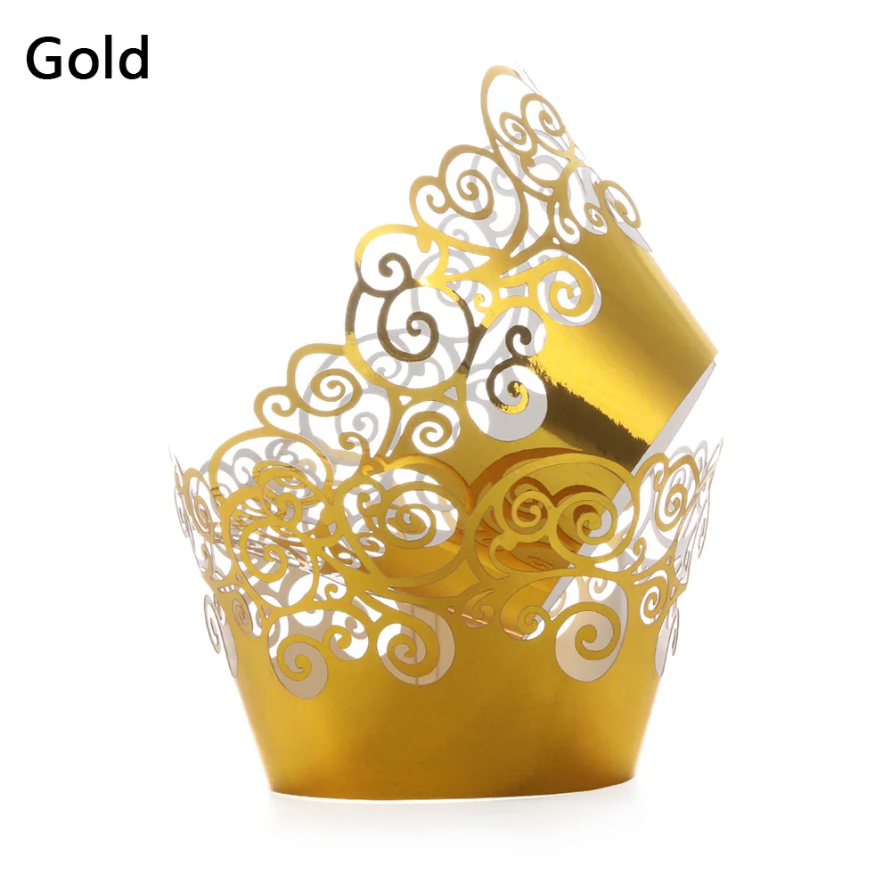 12pcs gold 50 шт. кекс Бумага чашек торта формы форма для порционного кекса выпечки кексов коробка чашки чехол вечерние лотка торта вечерние украшения инструменты - Цвет: 12pcs gold