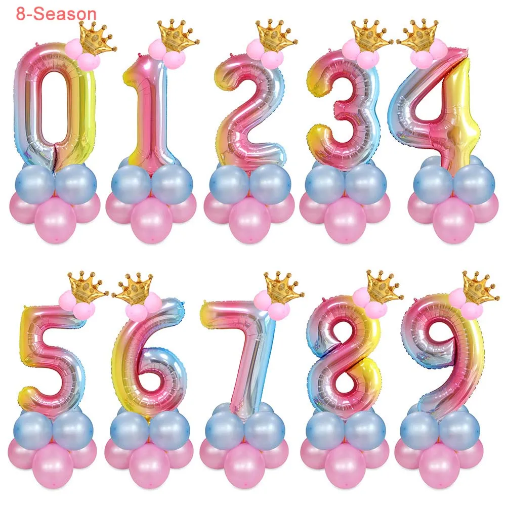 

8-Season 32inch Rainbow 1st Birthday Balloons Digital Number Balloons Birthday Party Bridal Shower Wedding Party Decoration