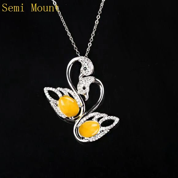 

7x9mm Oval Cabochon Sterling Silver 925 Pendant for Women Semi Mount Pendant Crystal Fine Jewelry White Gold Color Swan