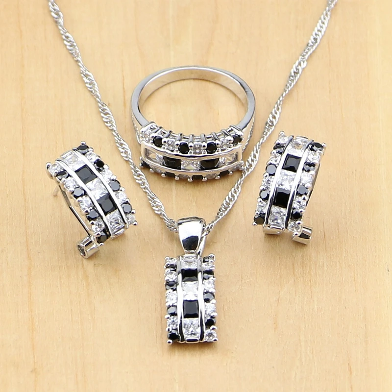 Милые Черные кубические циркониевые белые CZ бусы из стерлингового серебра