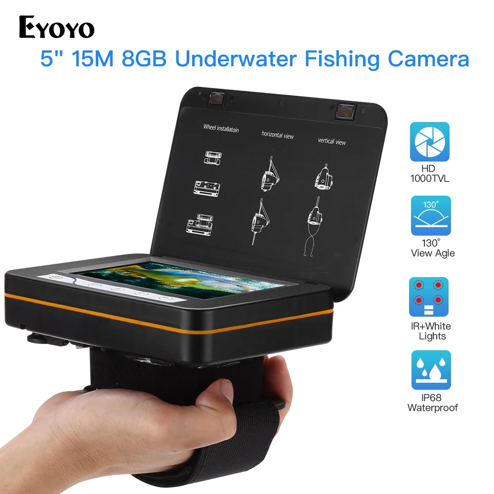

Эхолот-рыболокатор Eyoyo EF15R, оригинальный рыболокатор 15 м, 1000TVL, камера для подводной рыбалки, видеомонитор 5 дюймов, 4 шт., инфракрасный, 2 шт. бе...