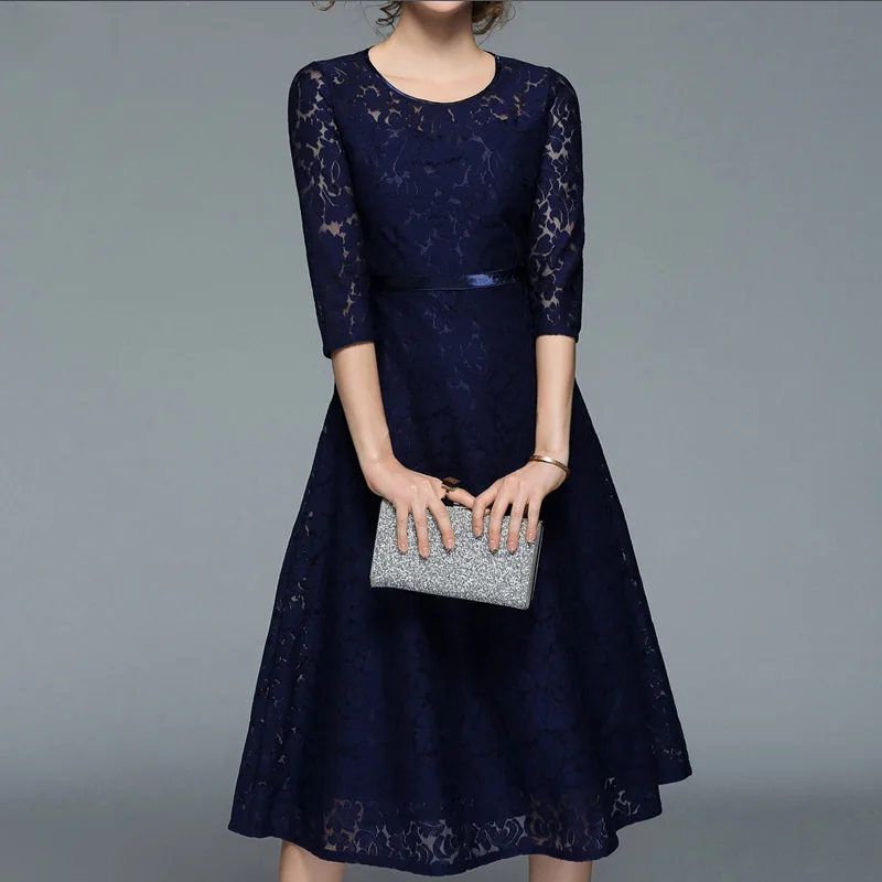 ZOSOL Для женщин Весна кружевное платье Модная Тонкий О образным вырезом