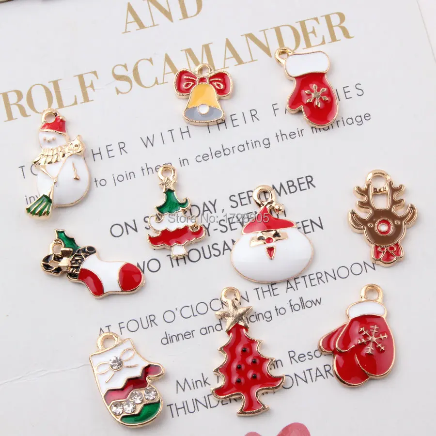 

Christmas Enamel Charms Red Earrings Making Charm 10 pcs 25 mm Lovely Colorful Drop Oil Jewelry Finding