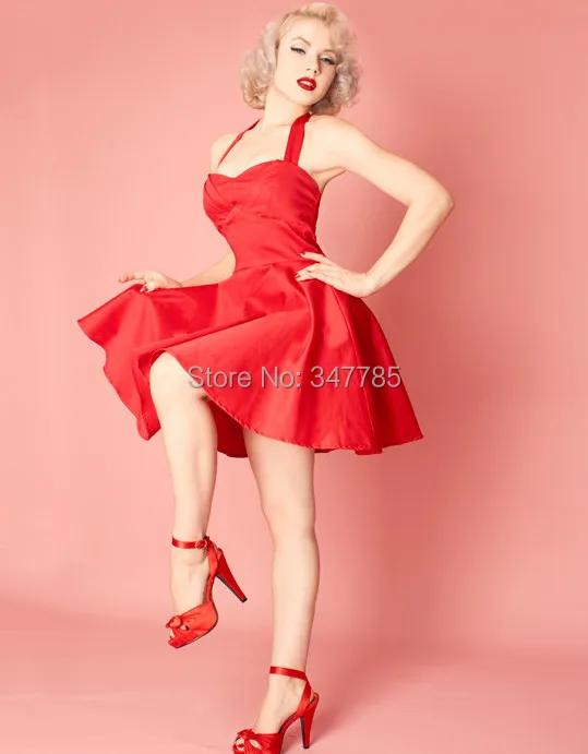 Женское винтажное платье Холтер летнее красное мини большого размера плюс 4xl в