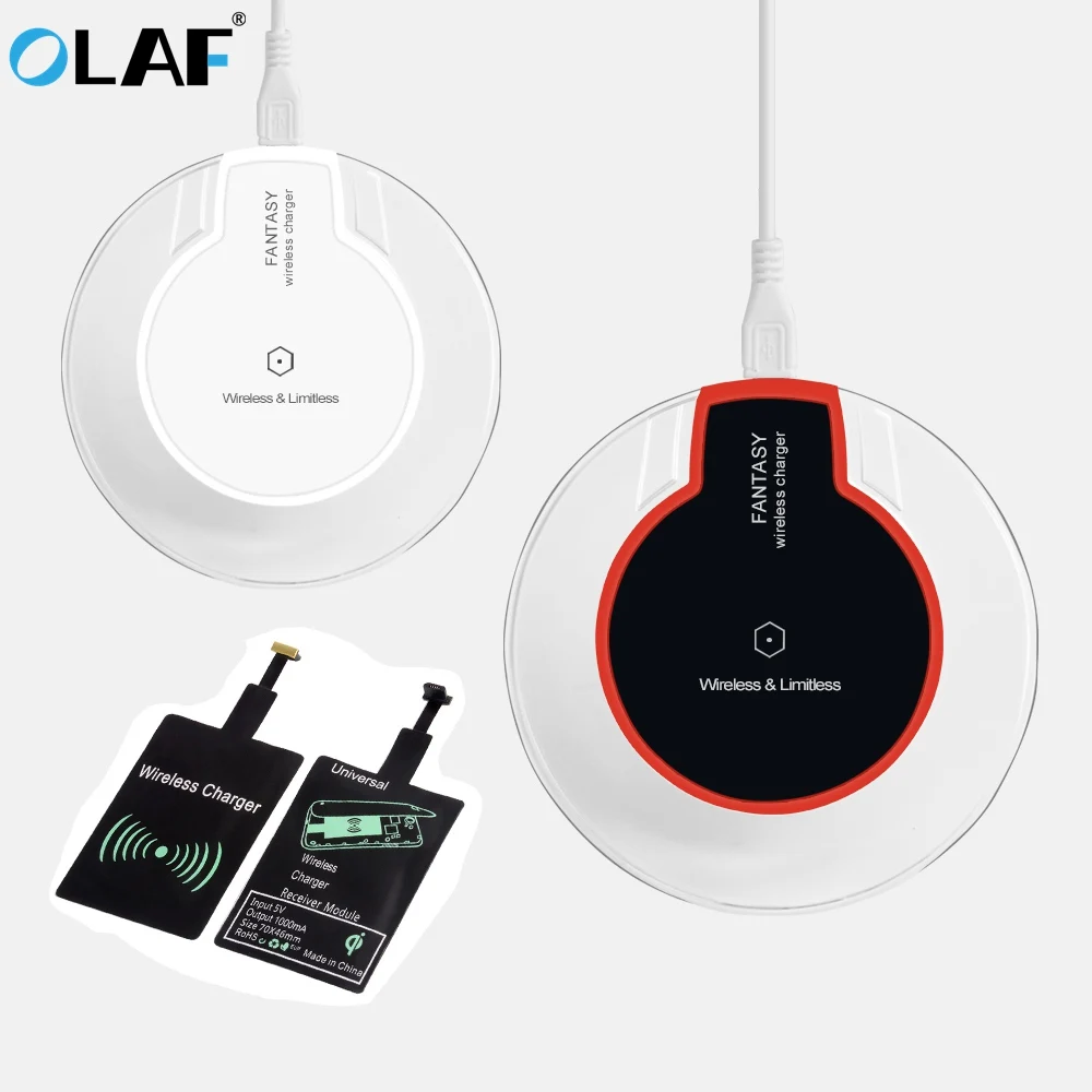 olaf qi wireless charger receiver led fast charging for iphone xs max x 7 8 6s plus samsung huawei p20 pro lite wireless charger free global shipping
