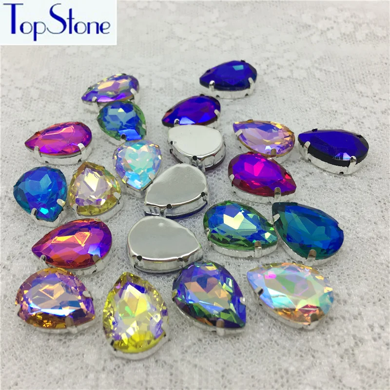 Glass Crystal Teardrop Droplet Sew On Rhinestones With Silver Claw Setting All AB Colors Sew-On Stone 10x14~20x30MM | Дом и сад
