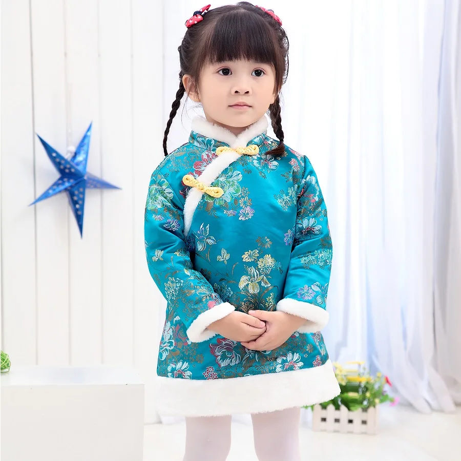 Традиционная китайская одежда для девочек Tang костюм Qipao с хлопковой подкладкой |