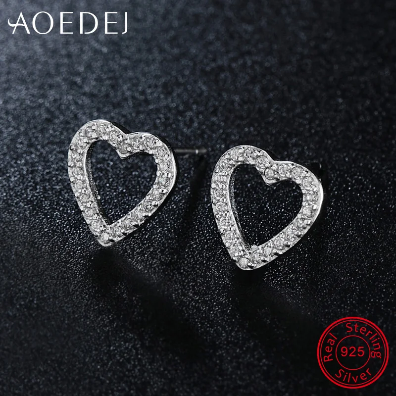 AOEDEJ 925 Sterling Silver Stud Earring Heart Cubic Zirconia Crystal Women's Earrings Party Ear Studs for Female Vintage Gift |