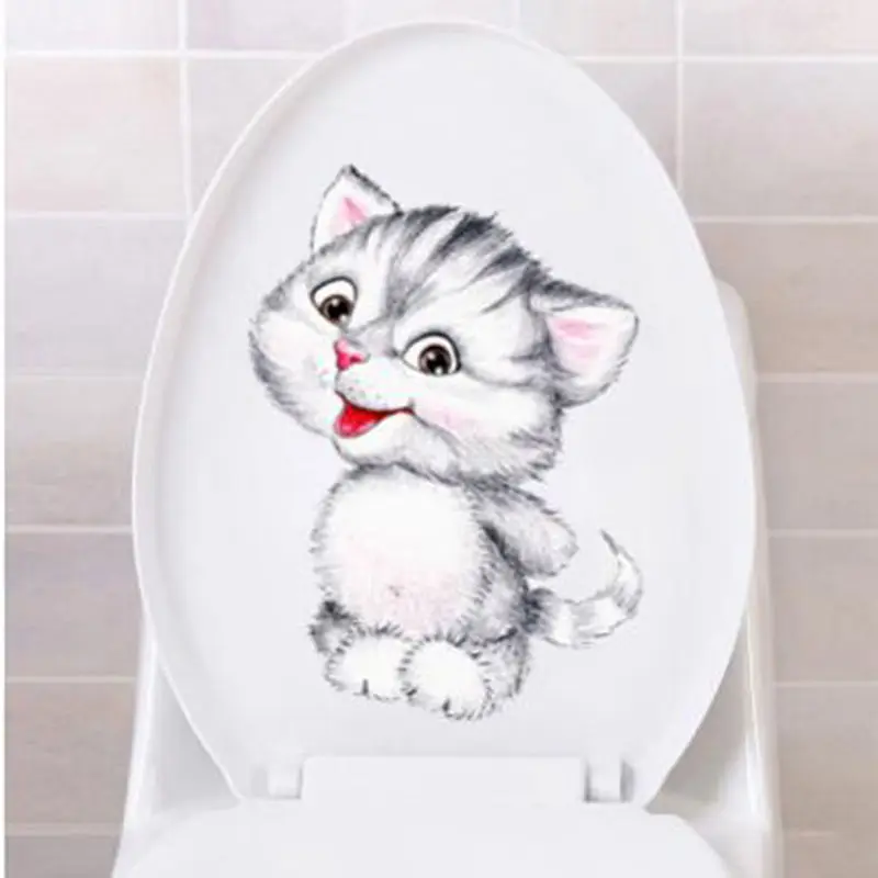 New Lovely Cat Kitten Wall Stickers Toilet Door Butterfly Bathroom Art Decals Home Decoration Window Glass | Дом и сад