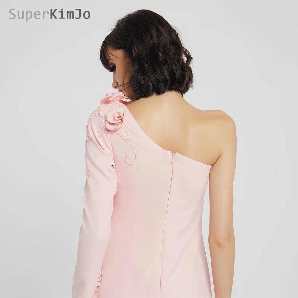 SuperKimJo 2019 Abendkleider розовые вечерние платья на одно плечо Длинные 3D цветы вышитые