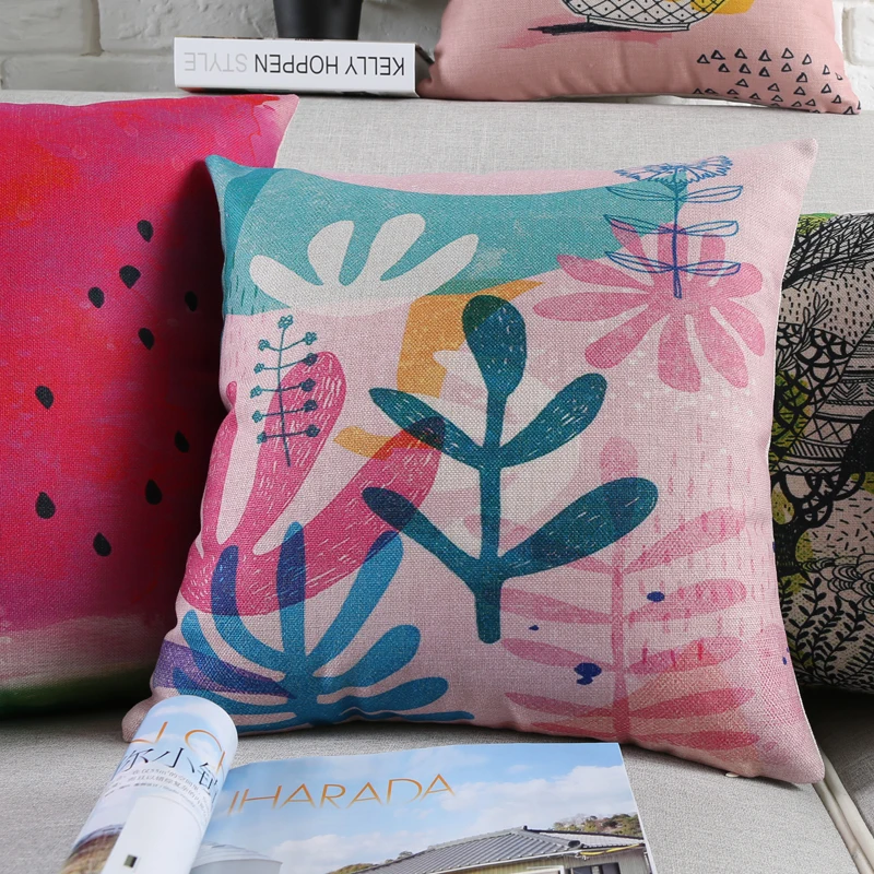 Чехол на подушку винтажная цветная Подушка с изображением кактуса в натуральном