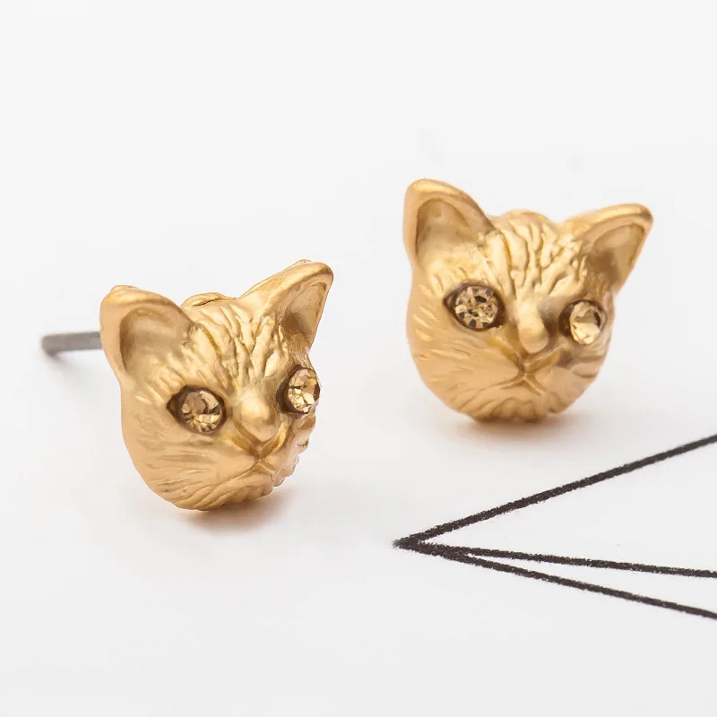Золотистые серебристые черные с покрытием из головa кота серьги гвоздики для
