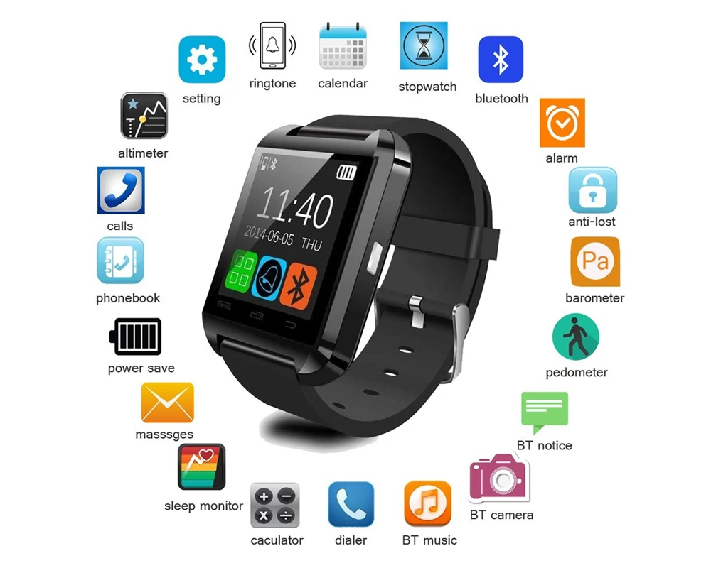 Bluetooth Смарт-часы U8 Смарт-часы для смартфонов Android Поддержка многофункциональных как DZ09 не для телефонов Android iOS смартфонов