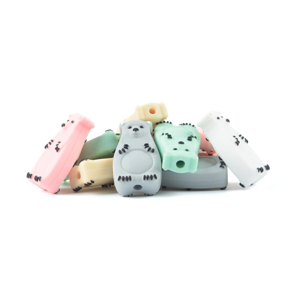 LOFCA-Mini oso Polar de silicona para beb&eacute;, mordedor de animales sin BPA, juguetes de dentici&oacute;n para beb&eacute;, lote de 5 uds.-4