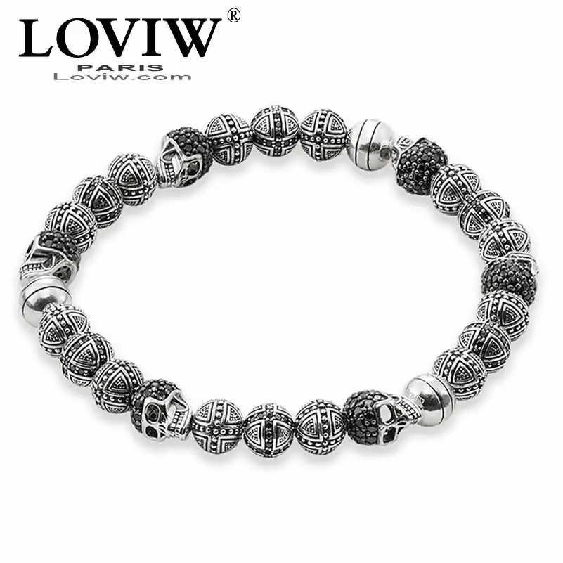 Skulls &amp Cross Hero Bead Elastic Bracelet bracelets new fashion jewelry silver-plate for Men Halloween party | Украшения и