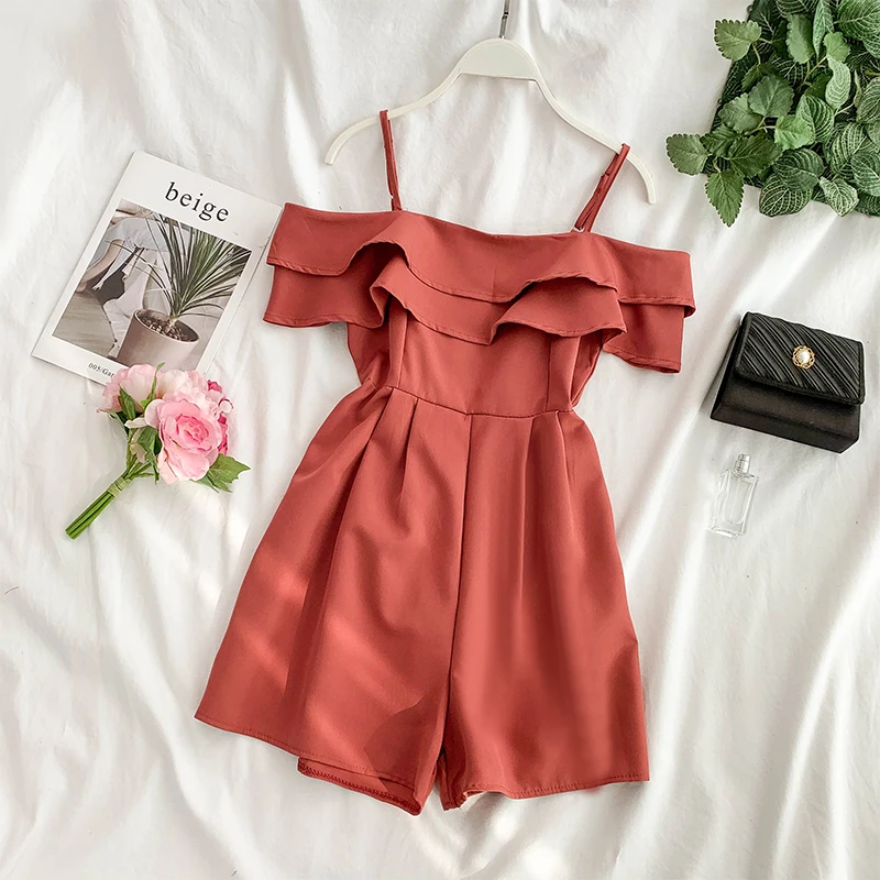 Женские комбинезоны в богемном стиле летние с открытыми плечами на тонких