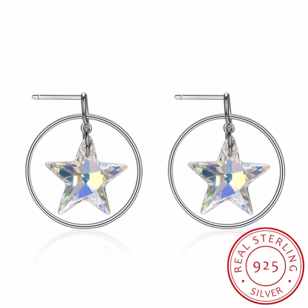 Ювелирные изделия с кристаллами Swarovski серьги со звездами настоящее Серебро S925