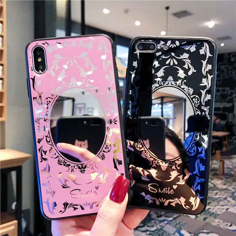 Luxury Plating Floral Mirror Case For iPhone X XR XS Max SE 5s Fashion Girls Silicon Cases 7 8 6 6s Plus cover coque |
