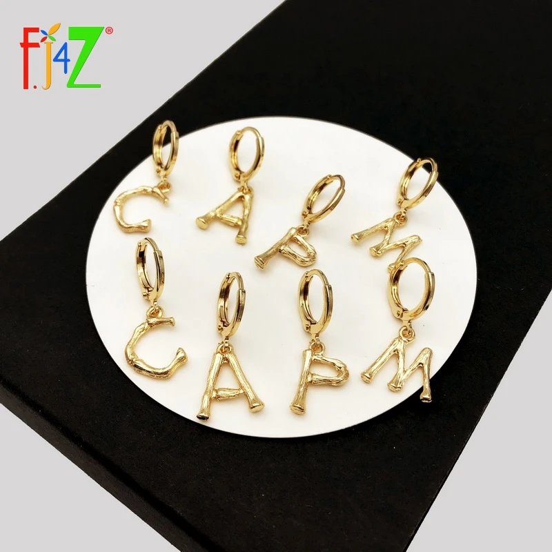 

F.J4Z New Hot Mini Letter Earrings Designer A-Z 26 Letters Charms Hoop Earrings First letter of Name Initial Earrings Jewelry