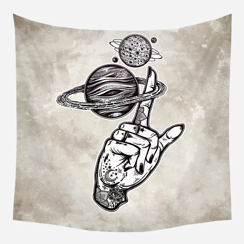 Hand Planet Loartee таинственный черный Кот астрологический узор гобелен колдовство мандала печать картина ткань настенный Декор - Цвет: Hand Planet
