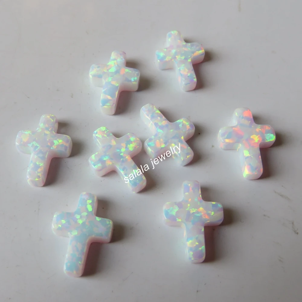 

20pcs /lot OP17 Snow White Cross Opal 8x11mm Drilled Synthetic Fire Cross Opal for Necklace Cross Opal Stone