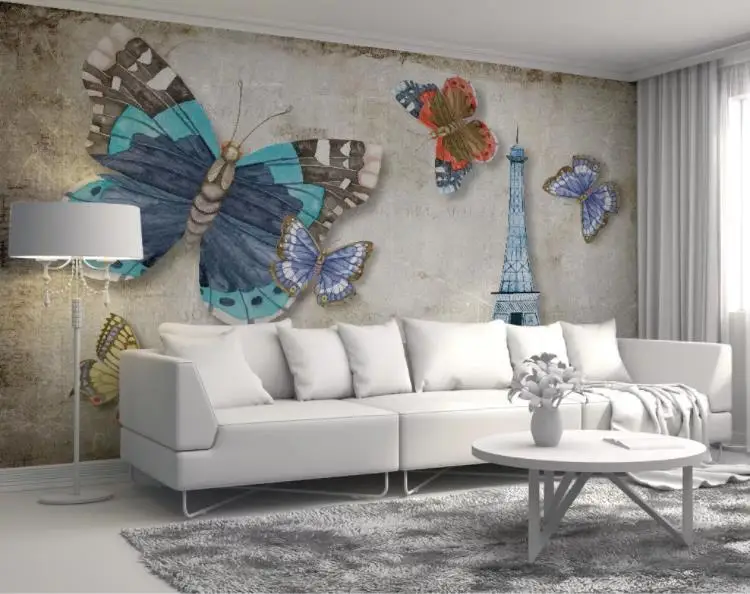 

3D wallpaper roll size living room bedroom Bamboo Vintage butterfly paris tower 3d wall murals wallpaper home decor photo