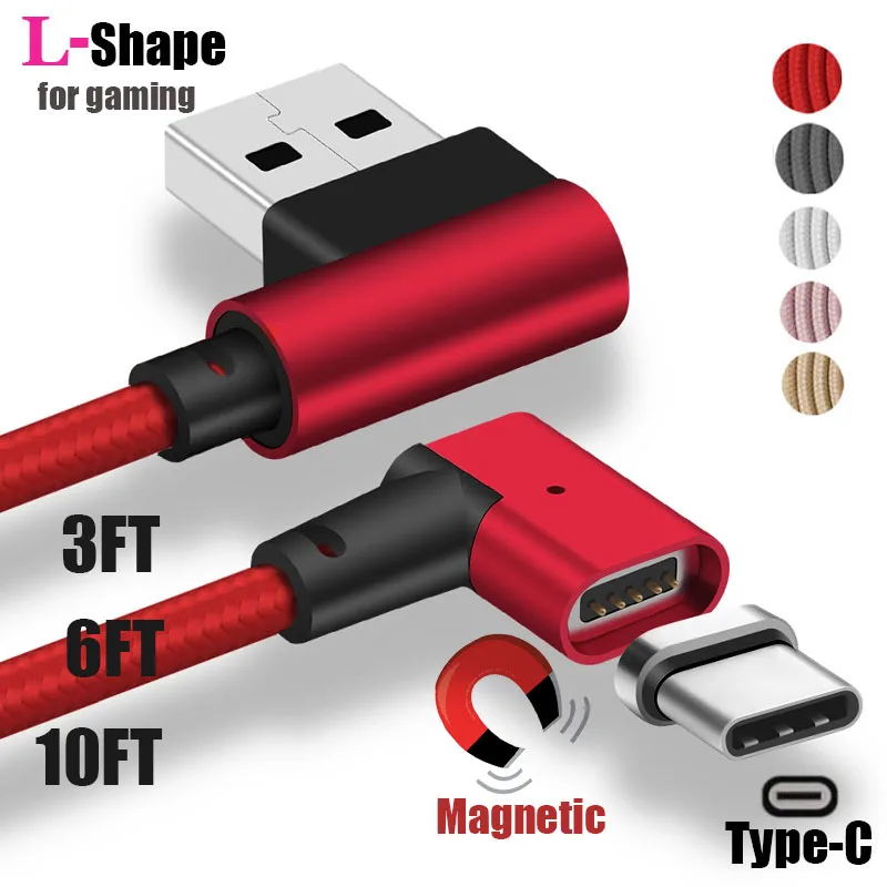 1 м/2 м/3 м Магнитный L гибочный локоть Type C USB адаптер плетеный кабель для