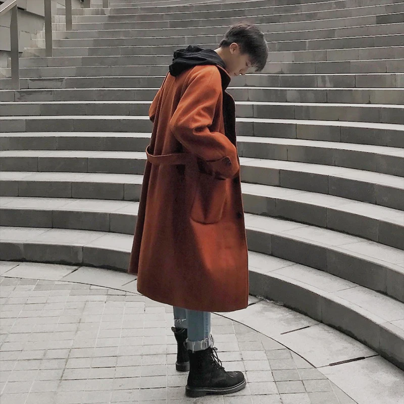 Однотонное шерстяное пальто для мужчин осеннее и зимнее длинное Свободное