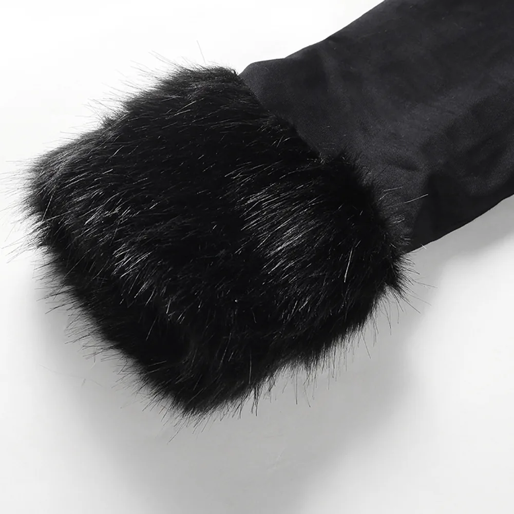 U-SWEAR Winter Women Fake Fur Parka Warm Natural Large black Fur Collar with Luxury Rex Rabbit Fur Liner Army Green Coats