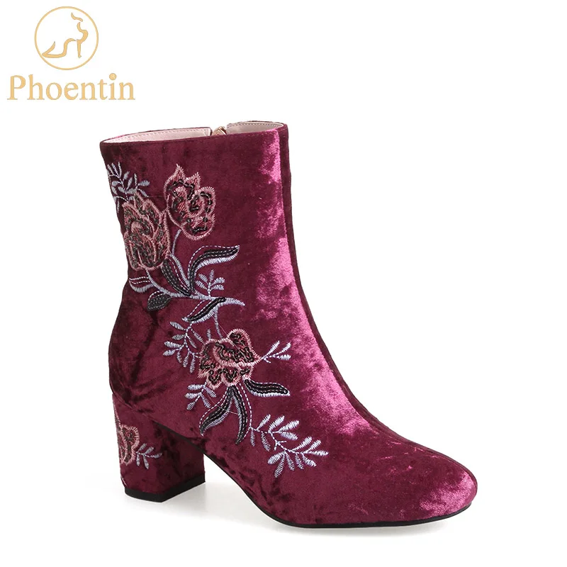 Женские ботинки на квадратном каблуке с вышивкой|Женские полусапожки| |