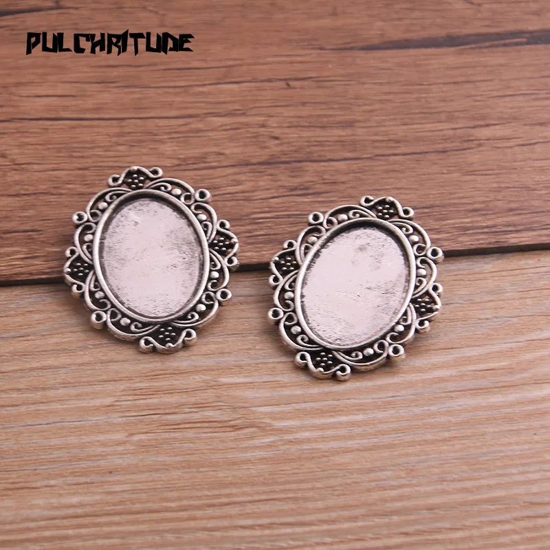4pcs 18*25mm Inner Size Two Color Metal Alloy Simple Oval Lacework Cabochon Pendant Setting Jewelry Findings | Украшения и