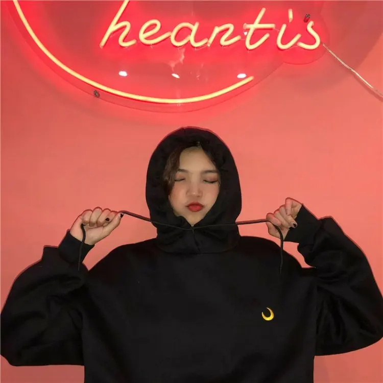 YouGeMan Толстовка Femme осень зима корейский Ulzzang Harajuku Moon толстовки с вышивкой Женская флисовая толстовка с капюшоном