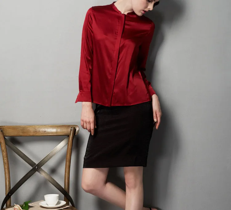 Hitz high-grade mercerized satin silk shirt collar female long sleeved lady coat all-match loose version | Женская одежда