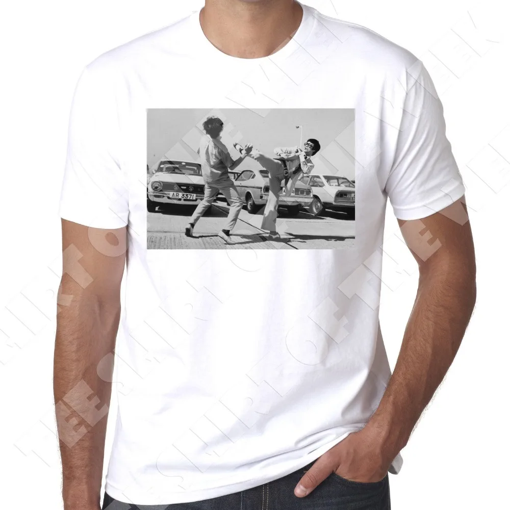 

Mens T Shirts Fashion 2019 Bruce Lee Kung fu Ocean terminal retro mens white T shirt T Shirts
