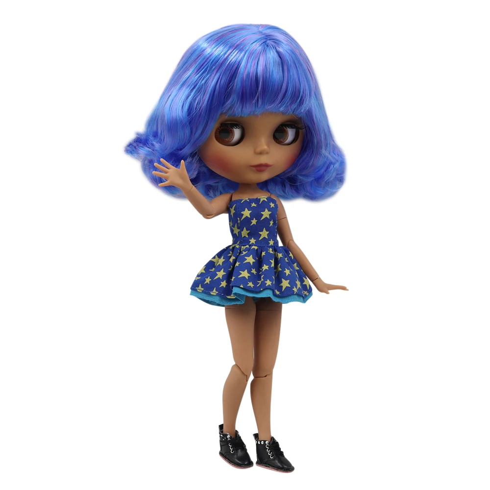 Кукла Blyth ICY DBS 30 см темная кожа матовое лицо крутой синий фиолетовый смешанные