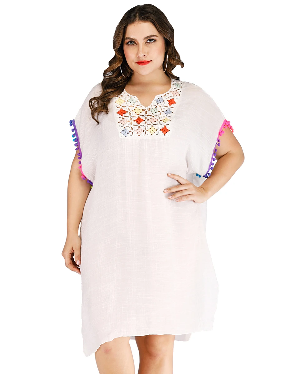 Большие размеры Boho кисточкой Bikin пляжная одежда черный/белый более Размер летнее