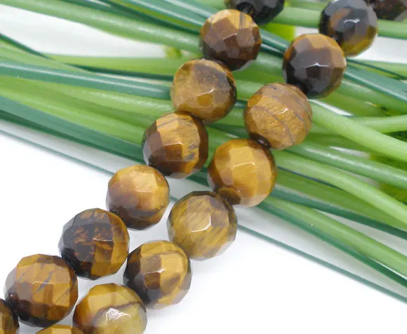

Free Shipping 1strand (50pcs) Tiger Eyes Semi-precious Stone Faceted Round Beads 8mm Findings