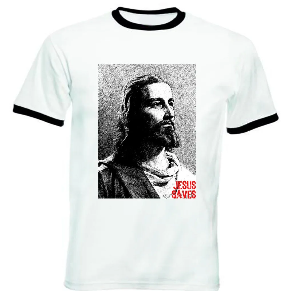 

Jesus Saves 1- New Black Ringer Fashion Mens Summer Fashion Funny Style Casual Fishing T Shirts