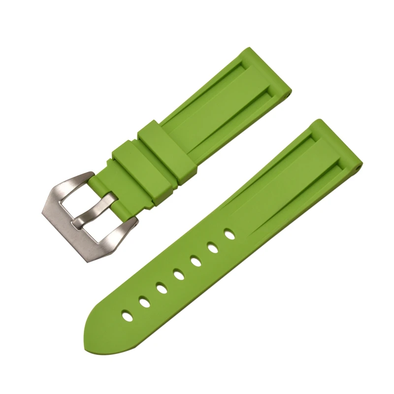 green silver clasp HQ силиконовый ремешок 20 22 24 26 мм камуфляжные часы силиконовый браслет резиновый сменный Браслет наручных часов для PAM ремешок и стальная пряжка - Цвет ремешка: green silver clasp