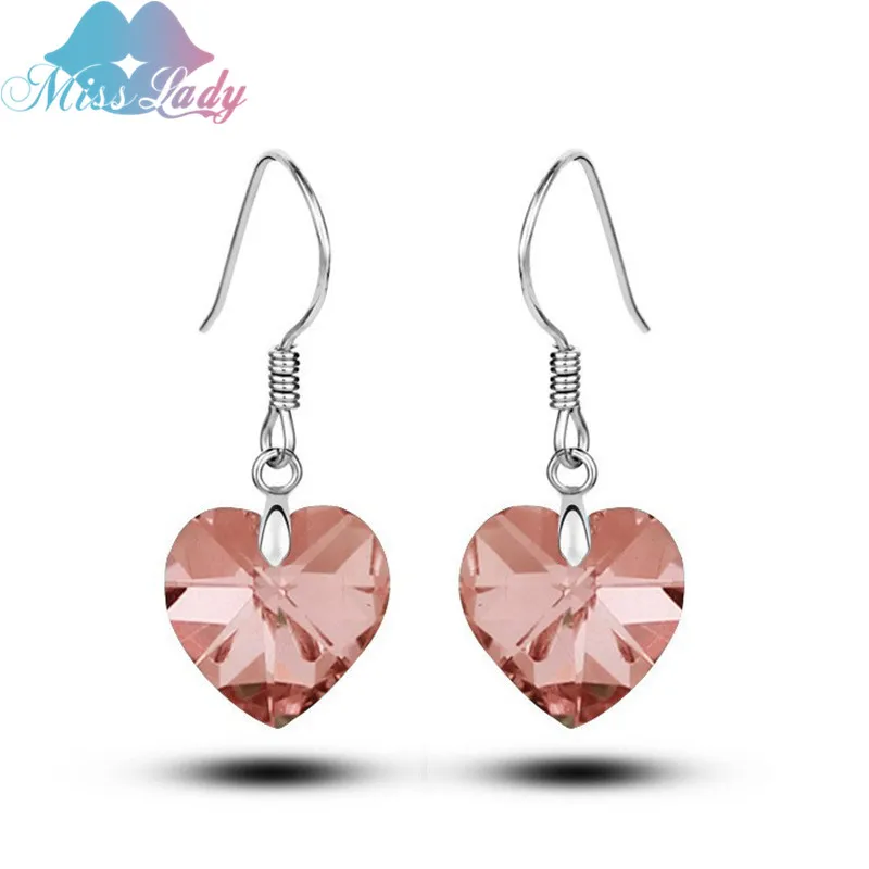 Miss Lady Silver color Rhinestone Crystal Heart Of Drop Earrings Wholesales Fashion Jewelry for women MLY5466 | Украшения и
